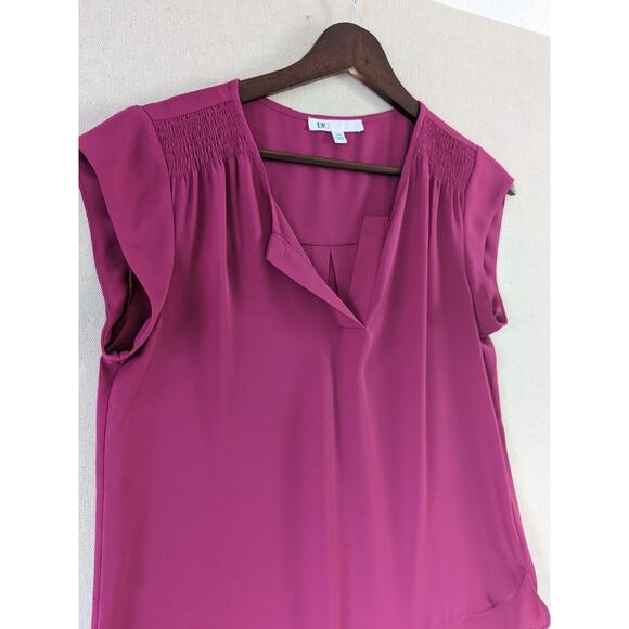 DR2 Blouse Womens Size PXS Pink Rose Cap Sleeves Flowy Lightweight Office Casual - Picture 2 of 8